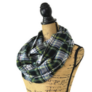 Evergreen, Black, White, Dusty Blue and Yellow Tartan Plaid Flannel Infinity or Blanket Scarf