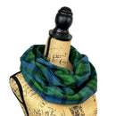 Emerald Green, Deep Blue and Black 100% Organic Cotton Plaid Tartan in Infinity and Blanket Scarves