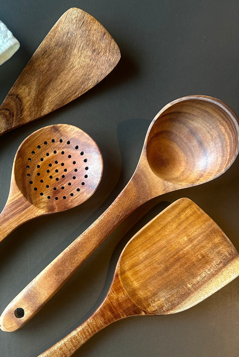 Teak Wooden Utensils, Set of 4