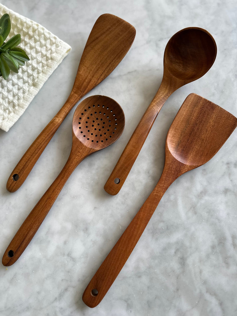 Teak Wooden Utensils, Set of 4