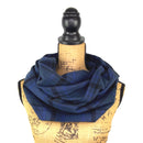 100% Organic Cotton Shades of Deep Navy Blue and Black Plaid Infinity and Blanket Scarves
