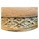 17" Round Solid Wood Latttice Carved Distressed Riser / Low Table