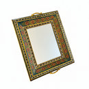 Vintage Hand Painted Lattice Metal Tray With Mirror
