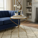 18 in. Round Metal End Table With White Marble and Mother Of Pearl Inlay