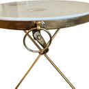 18 in. Round Metal End Table With White Marble and Mother Of Pearl Inlay