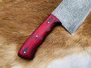Custom Damascus steel cleaver Red Handle (Cleaver-red)