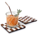 Mascot Hardware Checkered White and Wood Coaster Set of 4