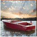 Welcome to Lake George Vintage Boat   | Wall Art Print on Real Wood