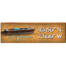 Lake George Vintage Boat Orange Latitude Longitude   | Wall Art Print on Real Wood