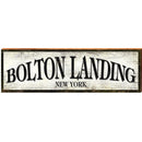 Bolton Landing New York Black & White Sign   | Wall Art Print on Real Wood