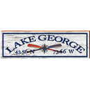Lake George, New York Oar Compass Latitude Longitude Wooden Sign | Wall Art Print on Real Wood
