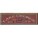 Lake George Oar Compass Red Latitude Longitude   | Wall Art Print on Real Wood