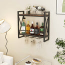 Industrial Rustic Brown Wood Metal 2 Tier Wall Mounted Wine Rack