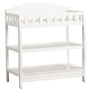 Modern White Wooden Baby Changing Table with Safety Rail Pad and Strap