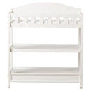 Modern White Wooden Baby Changing Table with Safety Rail Pad and Strap