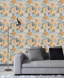 Grey and Orange Floral Wallpaper