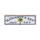 Manasota Key Palm Tree Latitude Longitude Sign | Home Wall Art Print on Real Wood