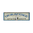 Ocracoke Lighthouse Blue/Yellow Latitude Longitude | Wall Art Print on Real Wood