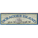 Ocracoke Island Sand Dollar Blue/Yellow Latitude Longitude | Wall Art Print on Real Wood