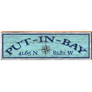 Put-In-Bay Compass Blue Latitude Longitude | Wall Art Print on Real Wood