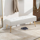 Modern Bed Bench Ottoman with White Ivory PU Leather Seat and Gold Metal Legs