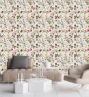 Modish White Wallpaper with Meadow Flowers Vogue