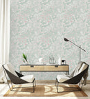 Contemporary Green Wallpaper with Little Flowers