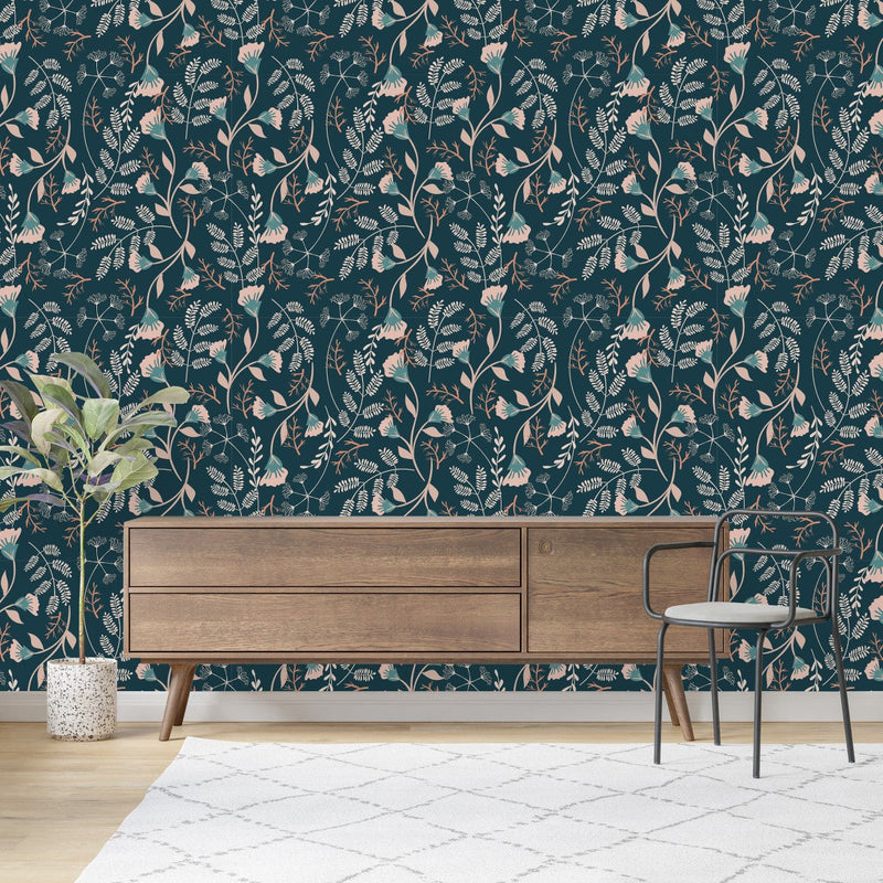 Stylish Dark Green Floral Wallpaper