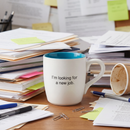 I'm Looking For A New Job Ceramic Coffee Mug in Teal and White