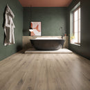 SPC Vinyl Rigid Core 9" Width 60" RL, 7mm Thick, 5.5mm IXPE Iris Desert Zephyr Floors - Mazzia Collection Product shoot washroom view