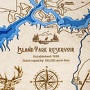 Island Park Reservoir Topo Map Sign | Laser Engraved & Framed Wall Art