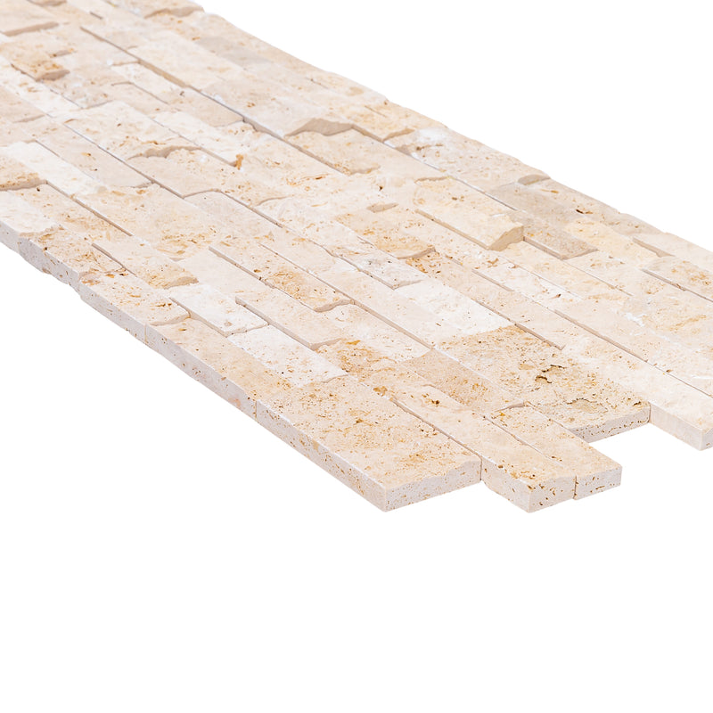 Ivory Ledger 3D Panel 6x24 Split-face Natural Travertine Wall Tile multiple profile view