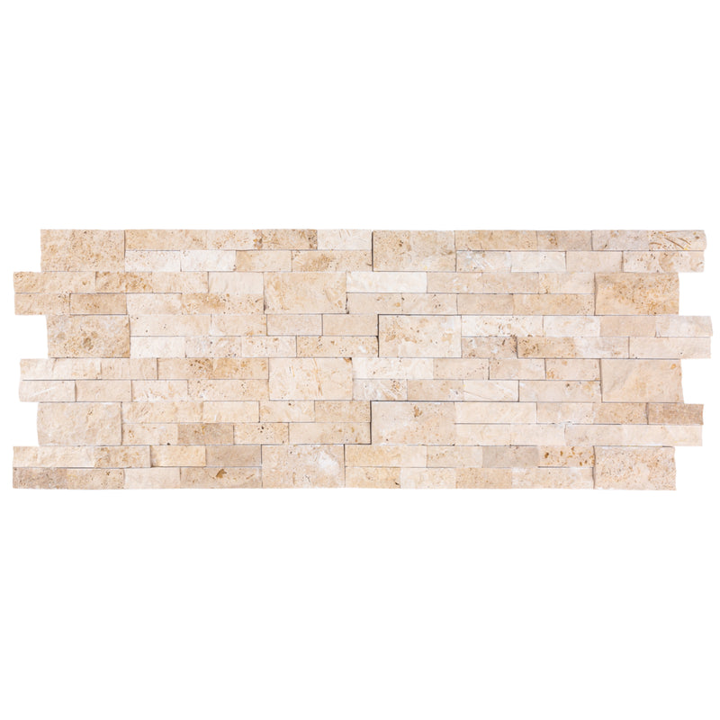 Ivory Ledger 3D Panel 6x24 Split-face Natural Travertine Wall Tile multiple top view