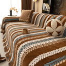 Cozy Decorative Throw Blanket for Couches, Boho Plush Woven Sofa Cover with Stripes
