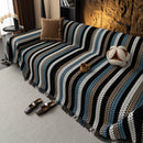 Cozy Decorative Throw Blanket for Couches, Boho Plush Woven Sofa Cover with Stripes