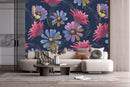 Fashionable Pink and Blue Flowers Wallpaper