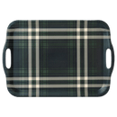 Navy Green Plaid Large Melamine Tray with Handles