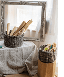 Natural Brown Straw Round Basket