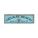 Delray Beach Sea Turtle Latitude Longitude Sign | Wall Art Print on Real Wood