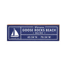 Goose Rocks Beach, Maine Navy Sailboat Coordinates Wooden Sign | Wall Art Print on Real Wood | Latitude Longitude Decor