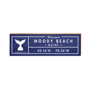 Moody Beach, Maine Navy Whale Tail Coordinates Wooden Sign | Wall Art Print on Real Wood | Latitude Longitude Decor