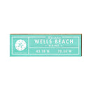 Wells Beach, Maine Teal Sand Dollar Coordinates Wooden Sign | Wall Art Print on Real Wood | Latitude Longitude Decor