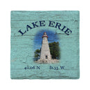 Lake Erie Lighthouse Blue Latitude Longitude Drink Coaster Set
