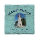 Marblehead Lighthouse Blue Latitude Longitude Drink Coaster Set