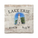 Lake Erie Lighthouse White Minimal Latitude Longitude Drink Coaster Set