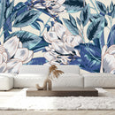 Blue Leaves and Gentle Flowers Wallpaper