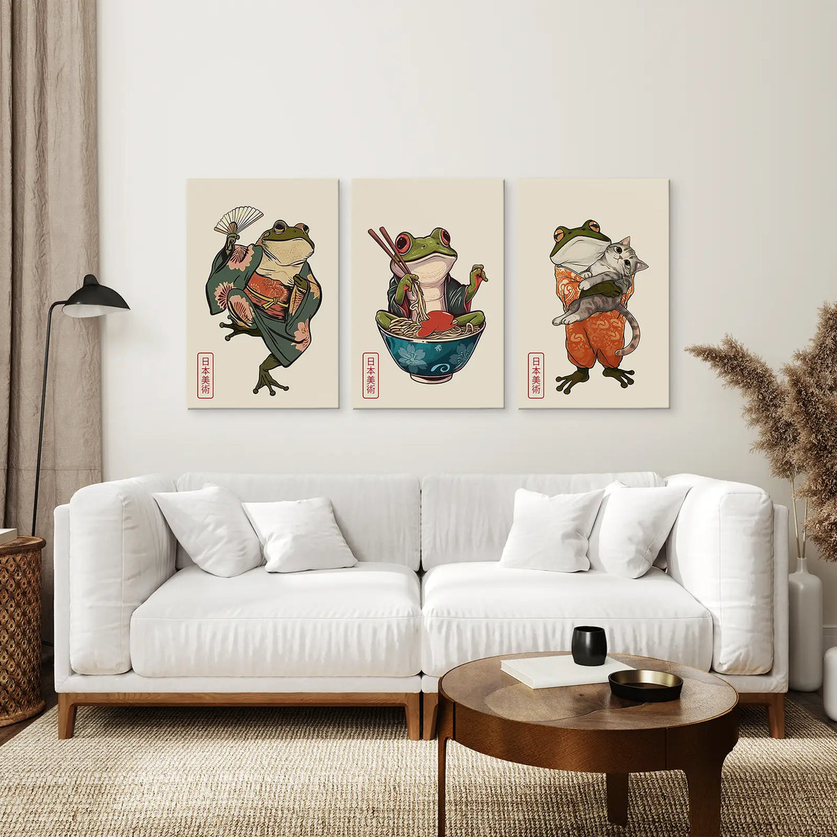 Funny Frog and Cat. Japanese Art. Matsumoto Hoji Poster