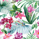 Elegant Exotic Flowers and Leaves Wallpaper