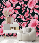 Elegant Dark Wallpaper with Pink Flowers Chic