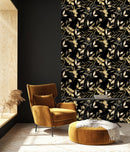 Elegant Dark Wallpaper with Gold Leaves Vogue
